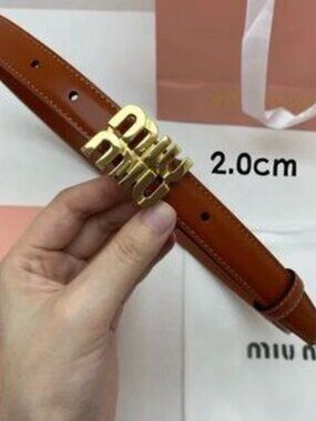 Miu Miu Brown Leather Belt with Gold Buckle